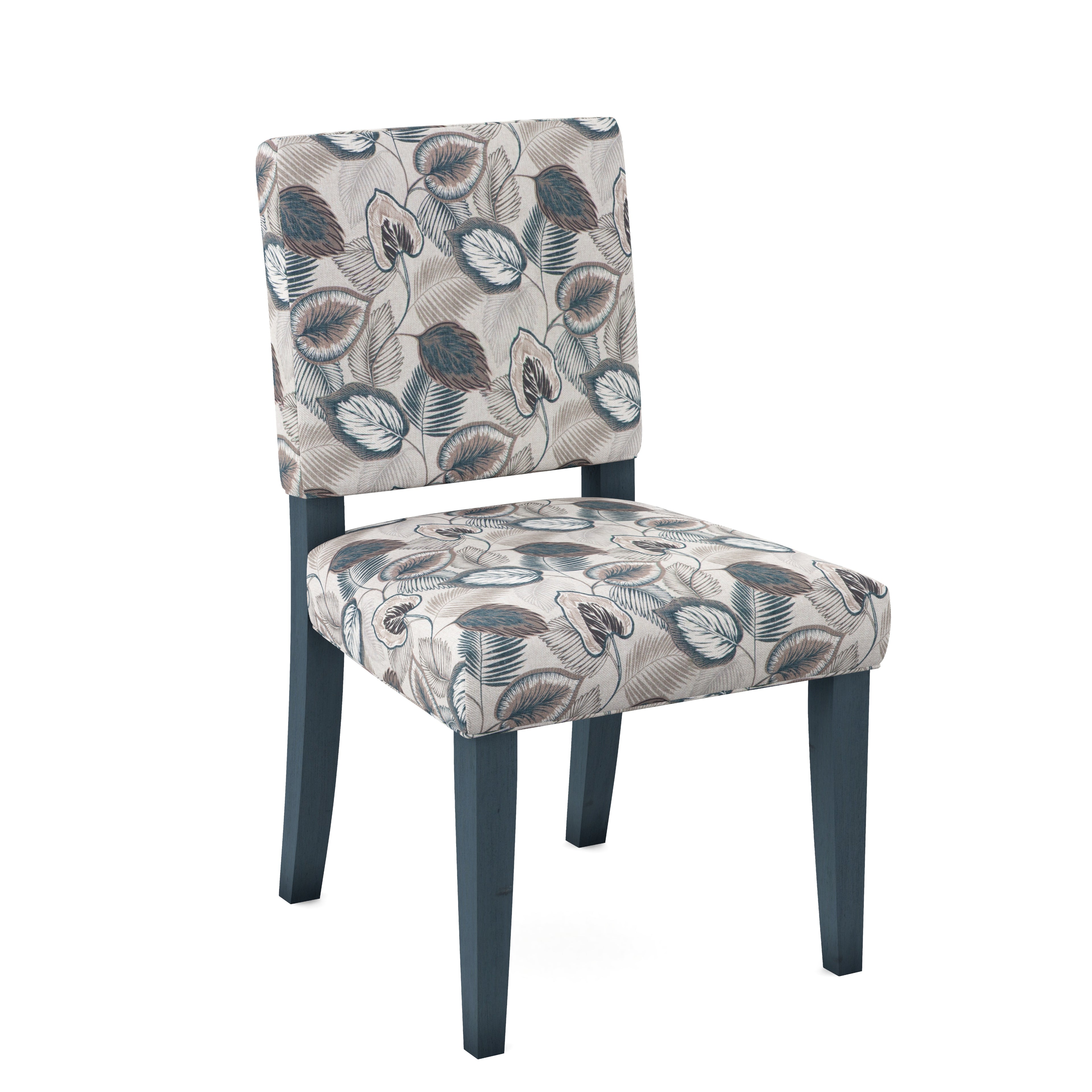 Chair with floral patterned fabric on a white background